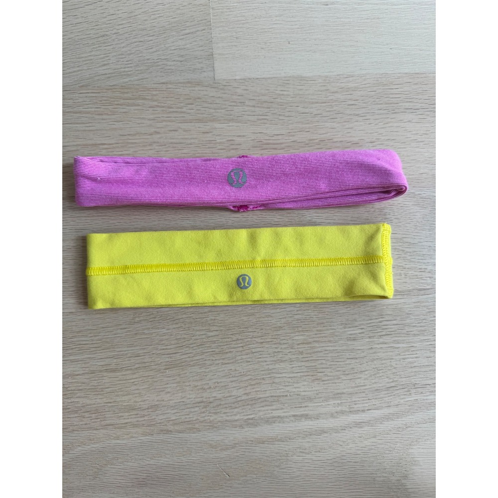 Bundle: 2 Lululemon Fly Away Tamer Headband Set Yellow Pink Yoga Running